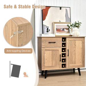 Two-door sideboard with drawer for 6 wine bottles