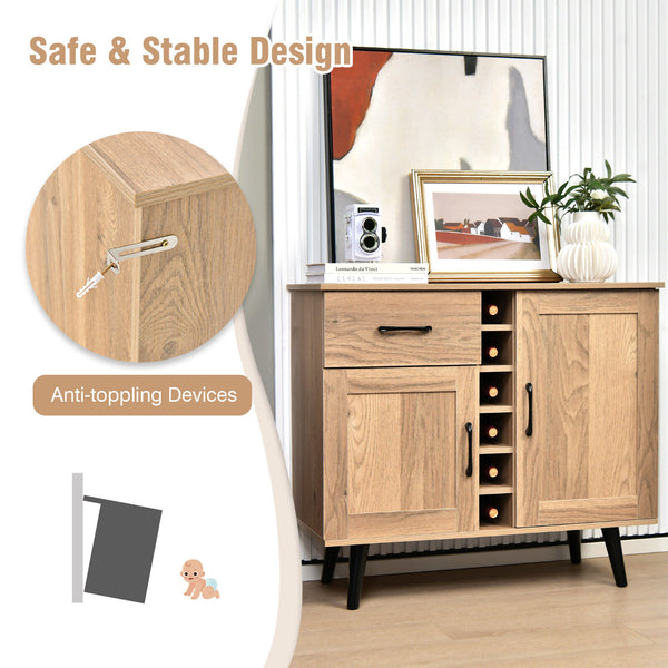 Two-door sideboard with drawer for 6 wine bottles