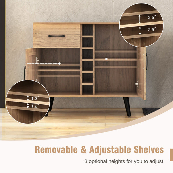 Two-door sideboard with drawer for 6 wine bottles
