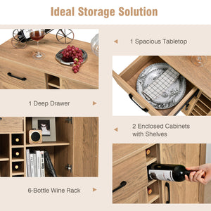 Two-door sideboard with drawer for 6 wine bottles