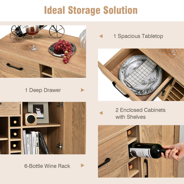 Two-door sideboard with drawer for 6 wine bottles