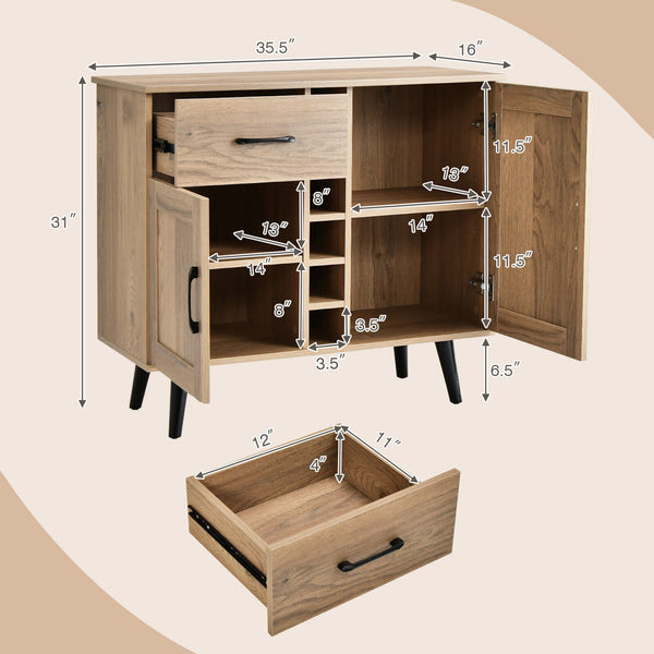 Two-door sideboard with drawer for 6 wine bottles