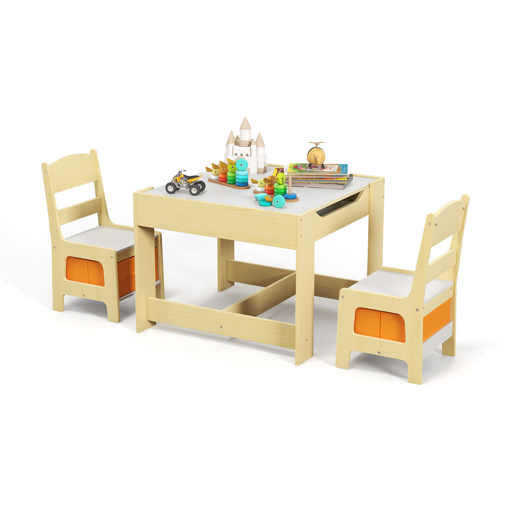 Children's table and chair set with storage boxes, blackboard, whiteboard, natural drawing