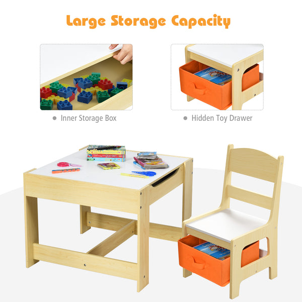 Children's table and chair set with storage boxes, blackboard, whiteboard, natural drawing