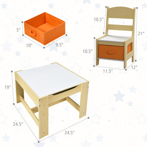 Children's table and chair set with storage boxes, blackboard, whiteboard, natural drawing