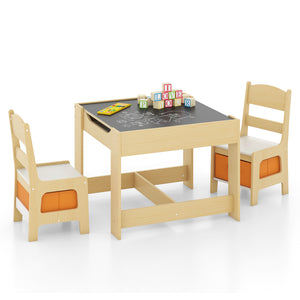 Children's table and chair set with storage boxes, blackboard, whiteboard, natural drawing