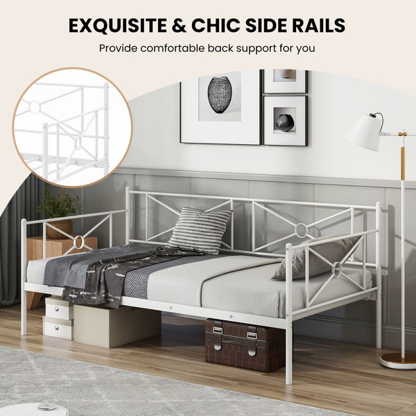 Metal double bed frame with sturdy steel slats - White