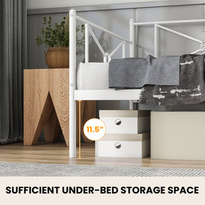 Metal double bed frame with sturdy steel slats - White