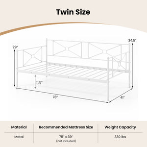 Metal double bed frame with sturdy steel slats - White