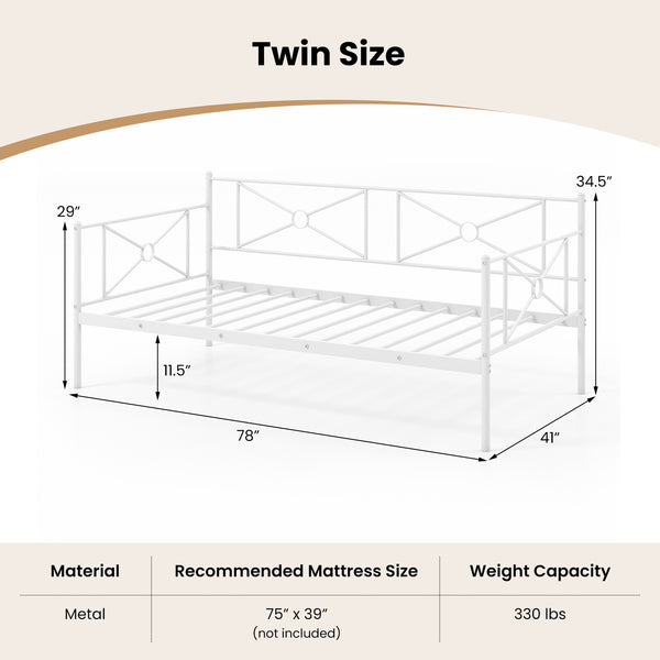 Metal double bed frame with sturdy steel slats - White