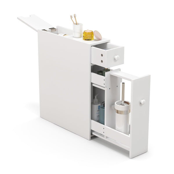 Space-saving white bathroom storage cabinet