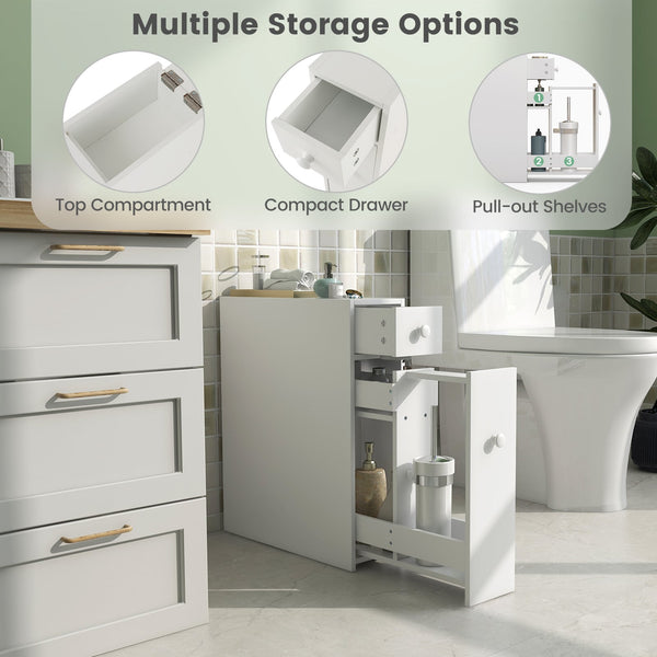 Space-saving white bathroom storage cabinet