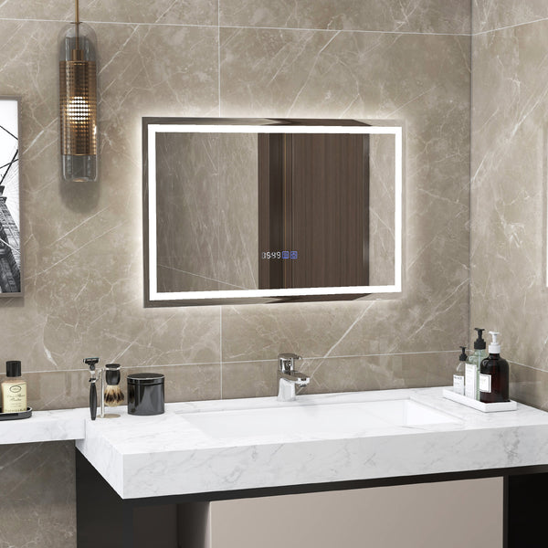 Miroir de salle de bain à LED miroir rectangulaire mural avec lumières à intensité variable à 3 couleurs-S