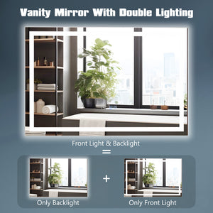 Miroir de salle de bain à LED miroir rectangulaire mural avec lumières à intensité variable à 3 couleurs-S