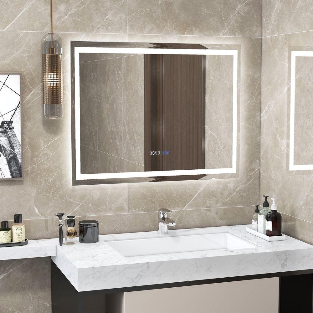 LED bathroom mirror, rectangular wall-mounted mirror with 3-color dimmable lights - M