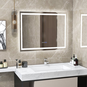 LED bathroom mirror, rectangular wall-mounted mirror with 3-color dimmable lights - M