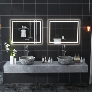 LED bathroom mirror, rectangular wall-mounted mirror with 3-color dimmable lights - M