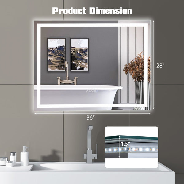LED bathroom mirror, rectangular wall-mounted mirror with 3-color dimmable lights - M