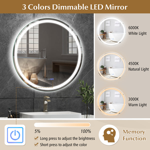 32-inch anti-fog bathroom wall mirror with 3-color LED lights