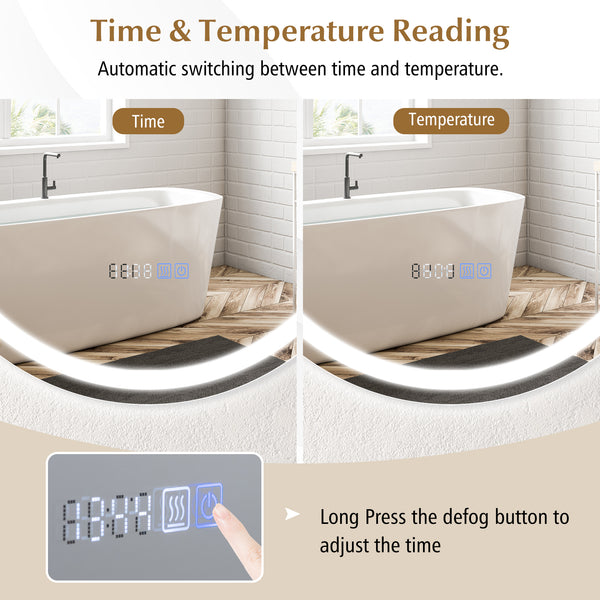 32-inch anti-fog bathroom wall mirror with 3-color LED lights