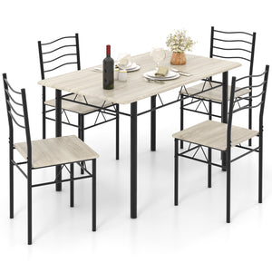Set of 5 wooden and metal dining tables with 4 chairs