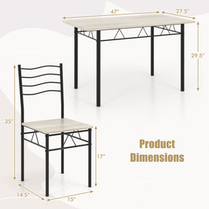 Set of 5 wooden and metal dining tables with 4 chairs