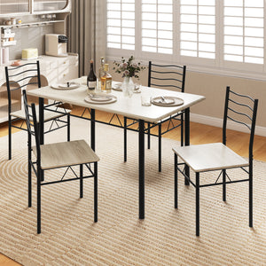Set of 5 wooden and metal dining tables with 4 chairs