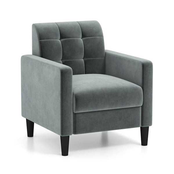 Mid-century modern velvet accent chair with tufted back - Grey 