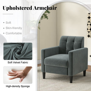 Mid-century modern velvet accent chair with tufted back - Grey 