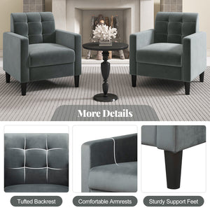 Mid-century modern velvet accent chair with tufted back - Grey 