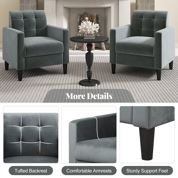 Mid-century modern velvet accent chair with tufted back - Grey 