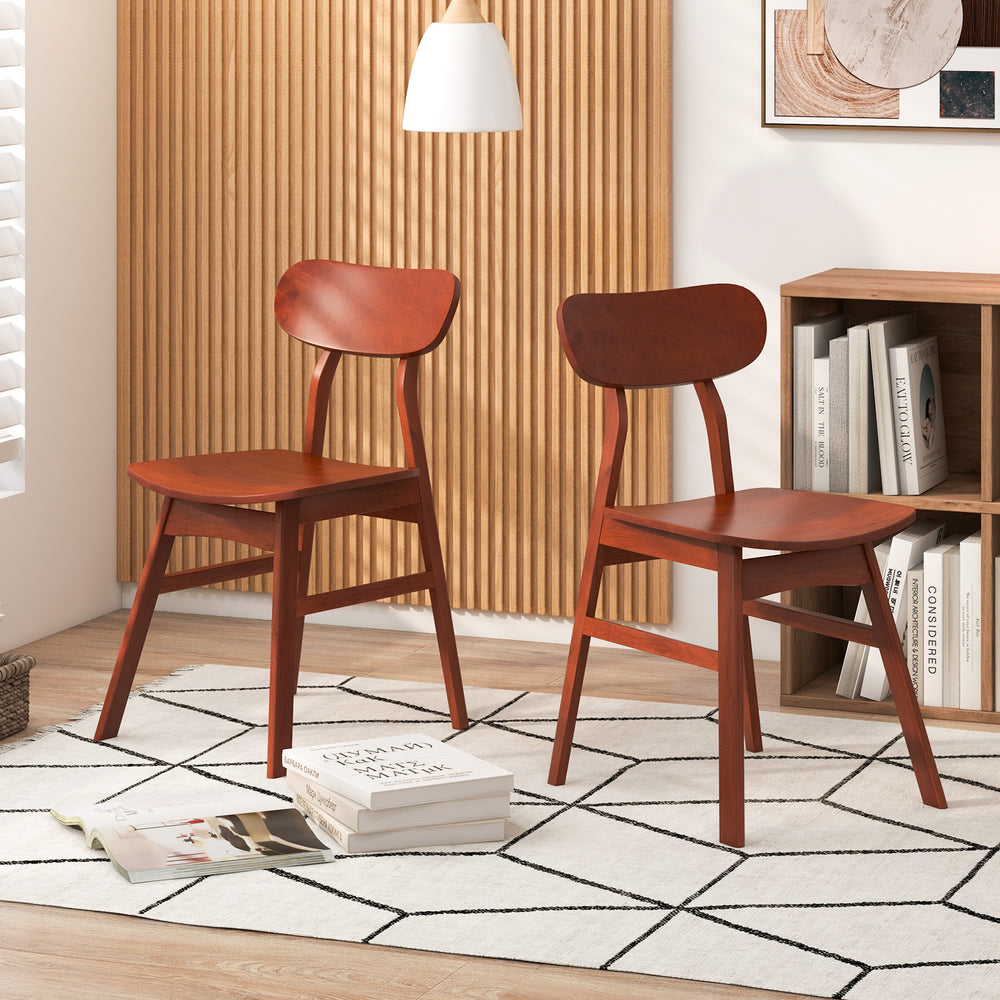 Set of 2 modern dining chairs with curved back and seat - Walnut