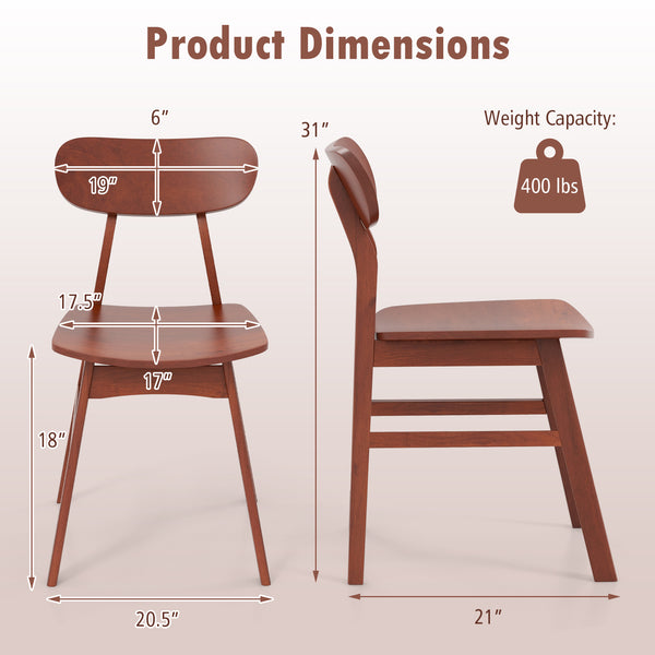 Set of 2 modern dining chairs with curved back and seat - Walnut