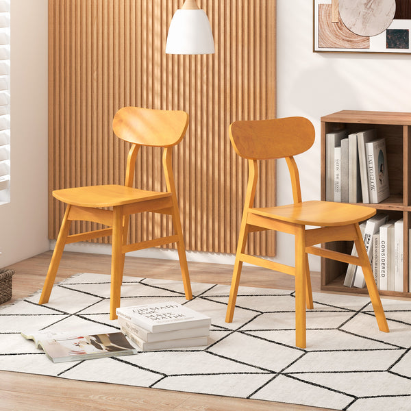 Set of 2 modern dining chairs with curved back and seat - Natural