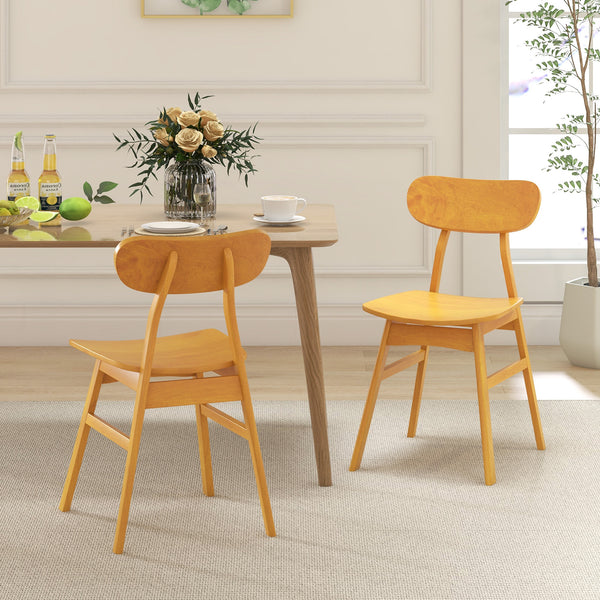Set of 2 modern dining chairs with curved back and seat - Natural