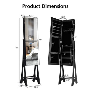 Standing Jewelry Armoire with Mirror - Black