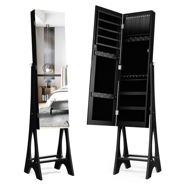 Standing Jewelry Armoire with Mirror - Black