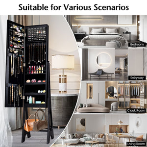 Standing Jewelry Armoire with Mirror - Black