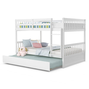 Full bunk bed on a wooden platform bed