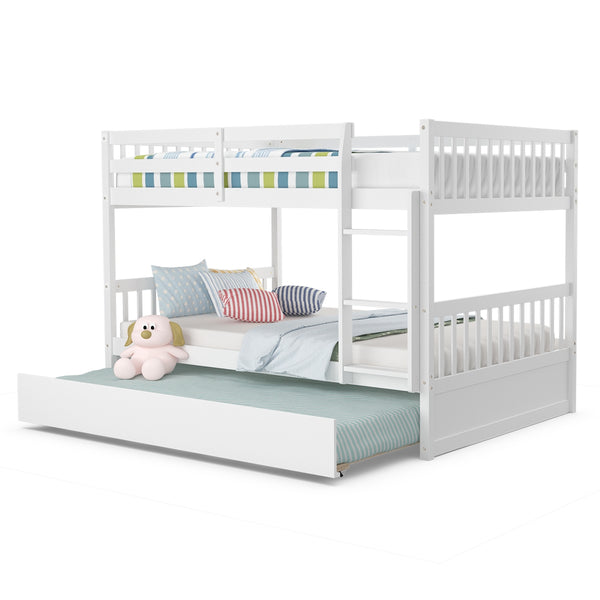 Full bunk bed on a wooden platform bed