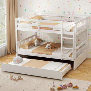 Full bunk bed on a wooden platform bed