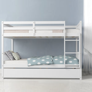 Full bunk bed on a wooden platform bed