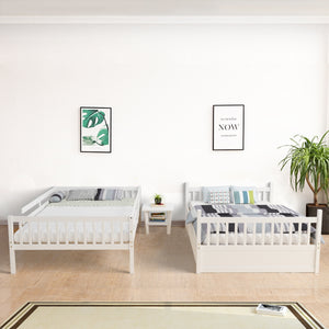 Full bunk bed on a wooden platform bed