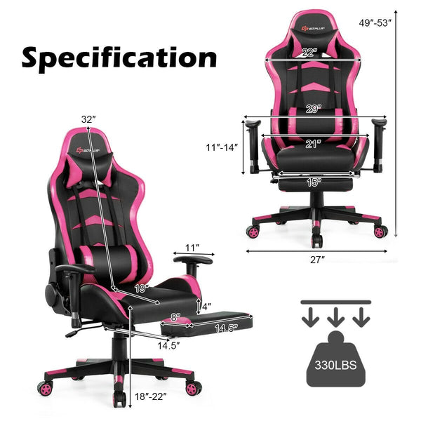 Massage gaming chair with footrest - Pink