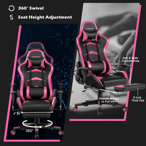 Massage gaming chair with footrest - Pink