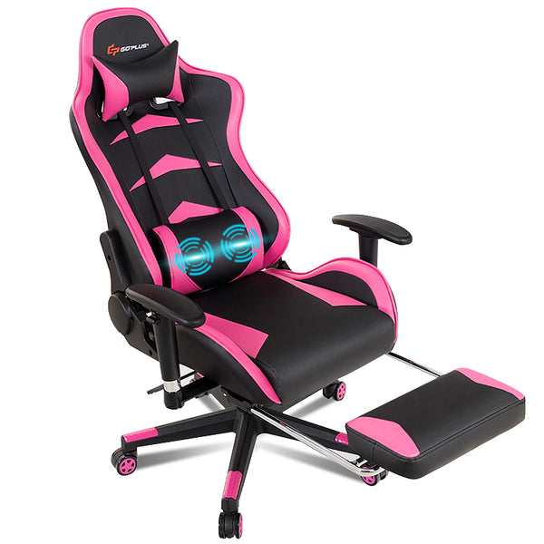 Massage gaming chair with footrest - Pink