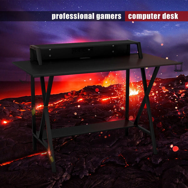 All-in-one professional gaming desk with cup and headphone stand