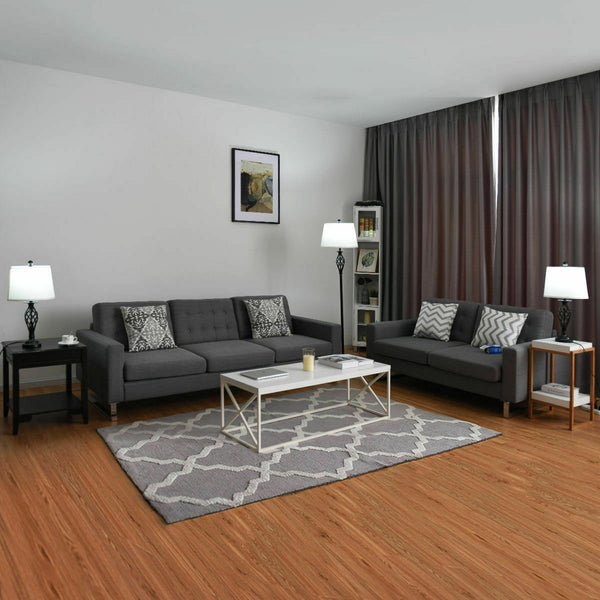 Set of 3 lamps: 2 table lamps and 1 floor lamp with fabric shades
