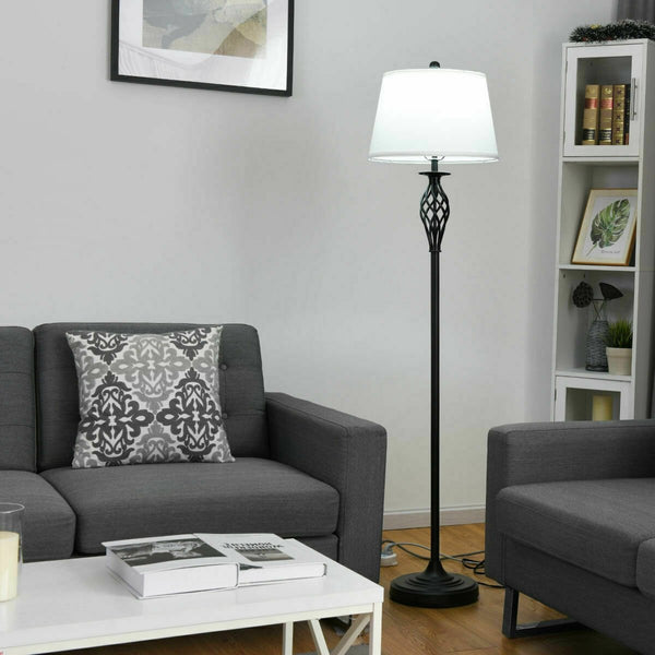 Set of 3 lamps: 2 table lamps and 1 floor lamp with fabric shades