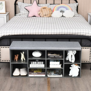 Upholstered entryway shoe storage bench with 10-cube organizer - Gray